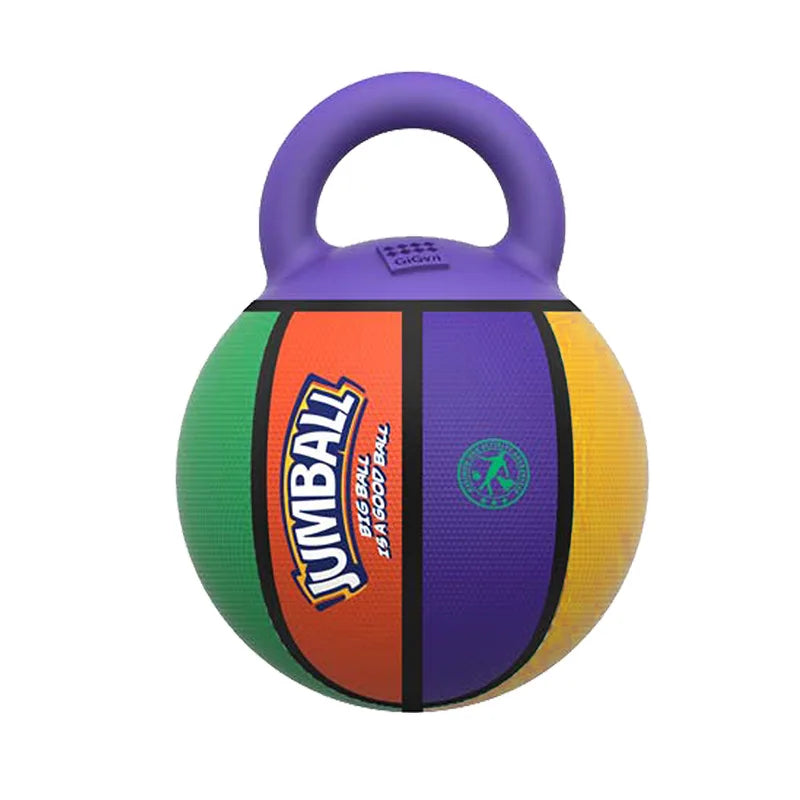 Big Dog Inflatable Ball in vibrant colors with sturdy handle for easy grip, perfect for active play and training.