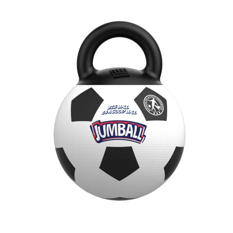 Big Dog Inflatable Ball designed for energetic pets, featuring a unique soccer shape and comfortable grip handles.