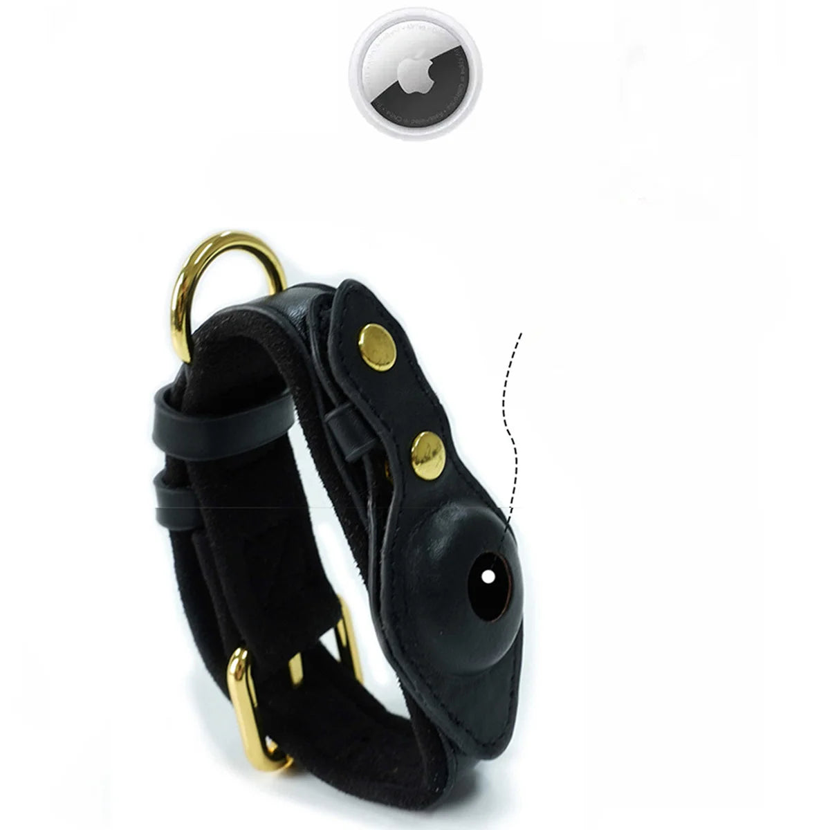 Apple Tracker Leather Harness with clip for AirTag, designed for comfort and style in pet tracking.