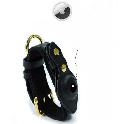 Apple Tracker Leather Harness with clip for AirTag, designed for comfort and style in pet tracking.