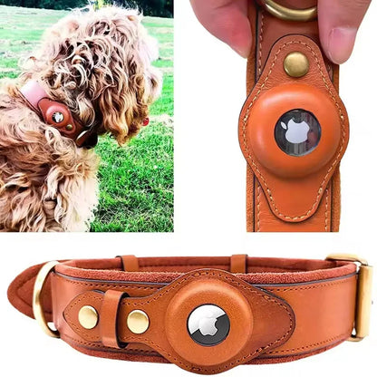 Apple Tracker Leather Harness for pets, featuring organic leather, unique shape, and comfortable grip, providing safety and style.